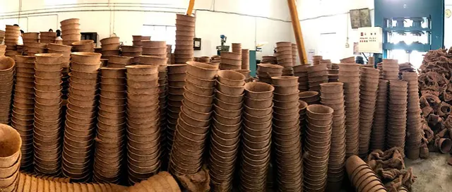 Stacks of finished coir pots