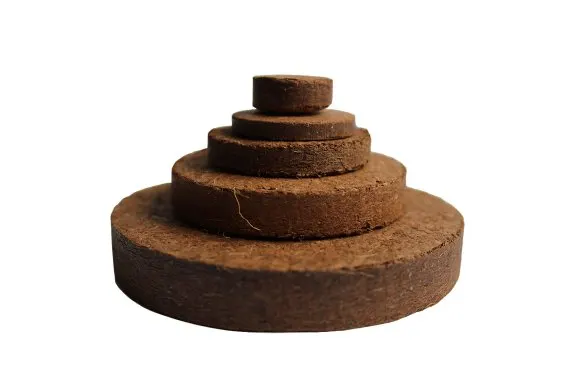 Coco peat discs stacked by size