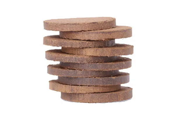 A stack of compressed coco peat discs