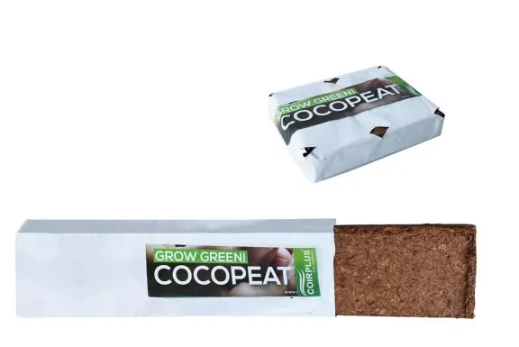 Cocopeat brick in a Grow Green sleeve