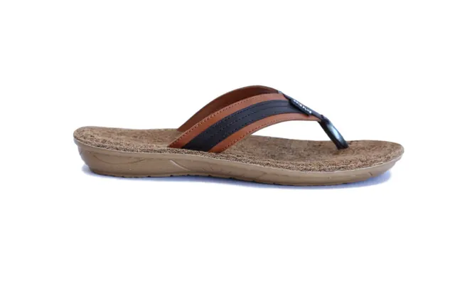 Men's flip-flop with a coir footbed and tan strap