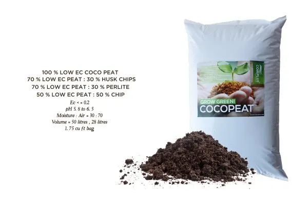 50 litre Grow Green cocopeat bag with its blends and properties